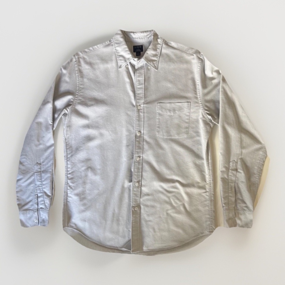 J Crew Flex Oxford Shirt Mens Large Button Down Cotton Gray Long Sleeves Casual